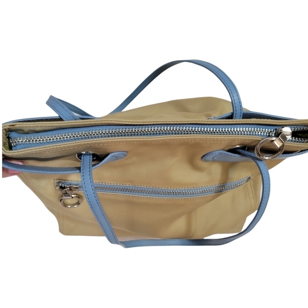 Cole Haan Tan & Blue Nylon Shoulder Tote Bag - Picture 8 of 13